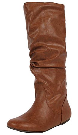 Amazon.com | SODA Women's Zuluu Slouchy Faux Leather Knee HIgh Flats Boots | Knee-High