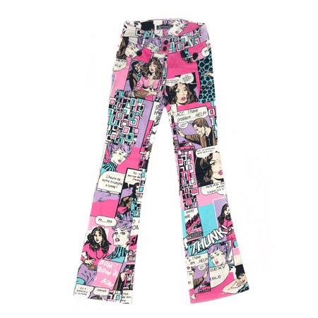 Pink Pop Art Comic Flared Pants 🦋 Pants of my... - Depop