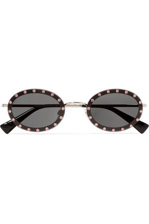 Valentino | Oval-frame crystal-embellished acetate and gold-tone sunglasses | NET-A-PORTER.COM