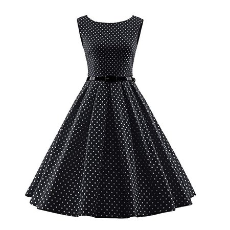 BFY Women's Summer Vintage Audrey Hepburn 50s 60s Belt Polka Dot Sleeveless Dress at Amazon Women’s Clothing store