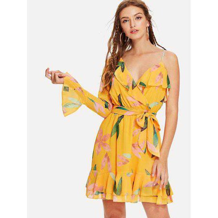 Formal Dresses | Shop Women's Multicolor One Shoulder Ruffle Floral Print Wrap Dress at Fashiontage | 298a8143-2-color-multicolor-size-l