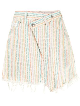 Shop Gcds asymmetric stripe-print denim mini skirt with Express Delivery - FARFETCH