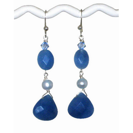 Blue Dangle Earrings with Freshwater Pearls | AngieShel Designs