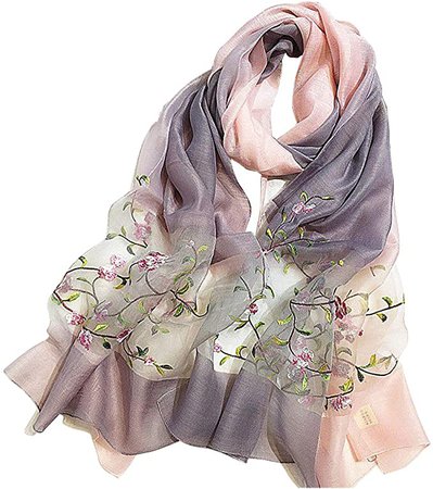 Alysee Women Soft Warm Silk&Wool Mixed Gradient Embroidered Scarf Headwrap Shawl Pink at Amazon Women’s Clothing store