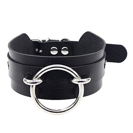 Amazon.com: Daimay Choker Necklace PU Leather Goth Choker Collar with Silver Circle Ring Punk Rock Collar Adjustable Size – Black: Arts, Crafts & Sewing