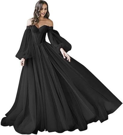 Sweetheart Tulle Puffy Sleeve Prom Dress Long Ball Gown Off Shoulder Corset Wedding Dress Formal Evening Gowns at Amazon Women’s Clothing store