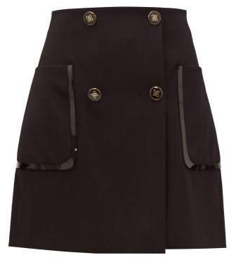 Monogram Button Wool Twill Mini Skirt - Womens - Black