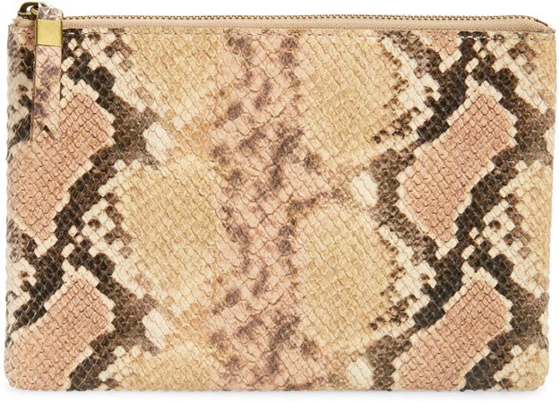 The Snake Embossed Leather Pouch Clutch