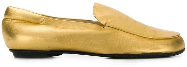 Pre-Owned round toe metallic loafers