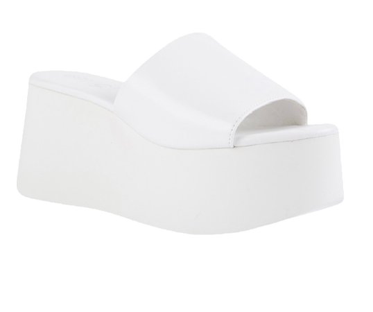 white platform slip on sandals