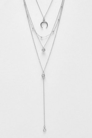 Horn And Diamante Layered Necklace | Boohoo