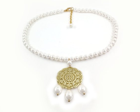 Renaissance filigree pendant with teardrop pearls Italian | Etsy