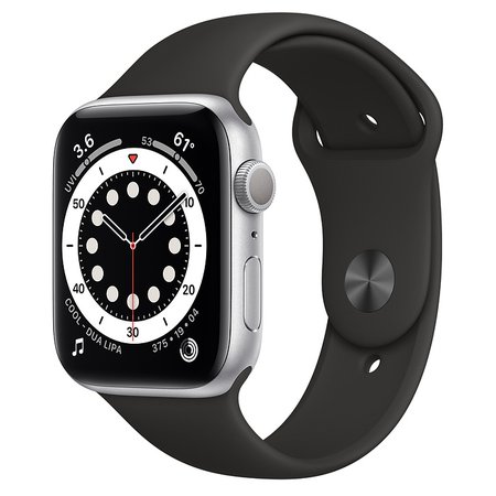 Apple Watch Series 6 GPS • 44 mm z aluminium, srebrny • Pasek sportowy w kolorze białym – standardowy - Apple (PL)