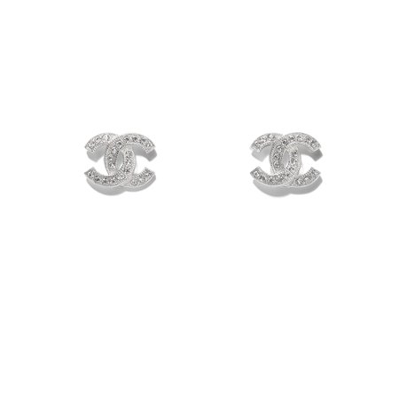 Metal & Strass Silver & Crystal Earrings | CHANEL