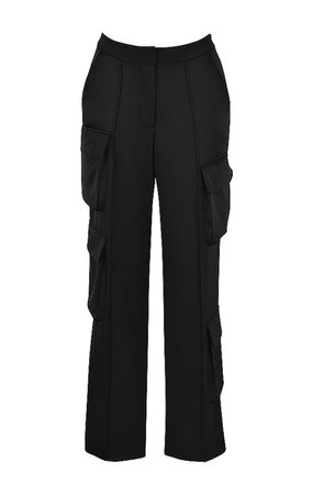 Clothing : Trousers : 'Daria' Black Satin Straight Leg Cargo Trousers