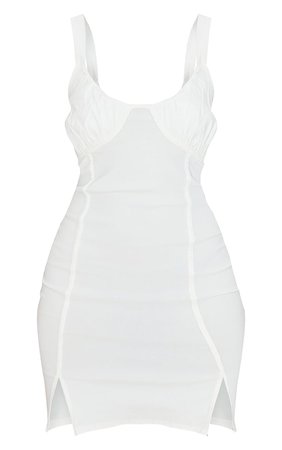 White Ruched Bust Binding Split Hem Bodycon Dress | PrettyLittleThing USA