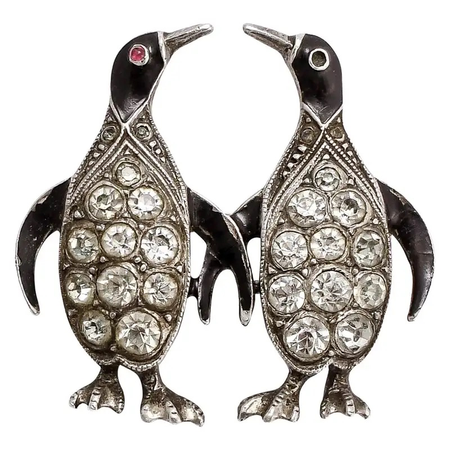 1920s Antique Art Deco Penguins Brooch