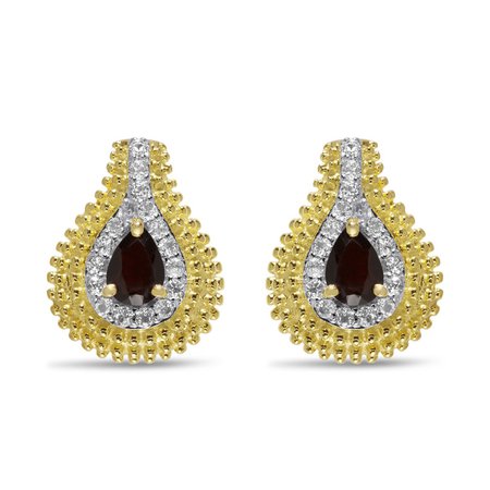 Viola Collection, Sterling Silver Yellow Plated White Topaz & Red Garnet Earrings | Samuels Jewelers