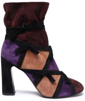 Knotted Color-block Suede Ankle Boots