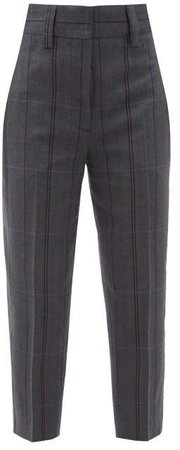 Checked Wool Blend Tailored Trousers - Womens - Dark Grey