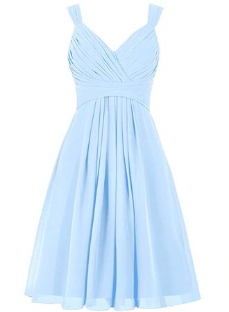 H.S.D Women's V Neck Straps Chiffon Bridesmaid Dress Short Pleated Prom Gown at Amazon Women’s Clothing store: