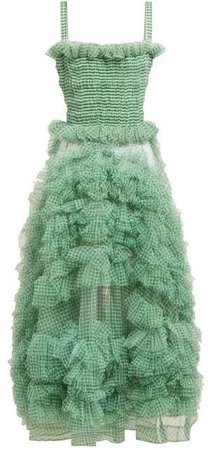Flo Gingham Organza Ruffle Midi Dress - Womens - Green