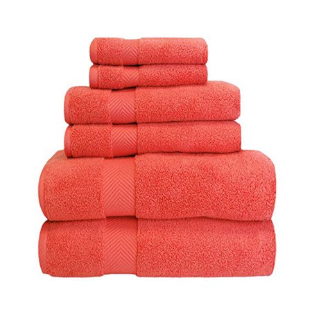 Superior Zero Twist 100% Cotton Bathroom Towels, Super Soft, Fluffy, and Absorbent, Premium Quality 6 Piece Towel Set with 2 Washcloths, 2 Hand Towels, and 2 Bath Towels - Coral: Home & Kitchen