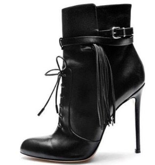 Black Spike Heel Buckle and Lace Boot
