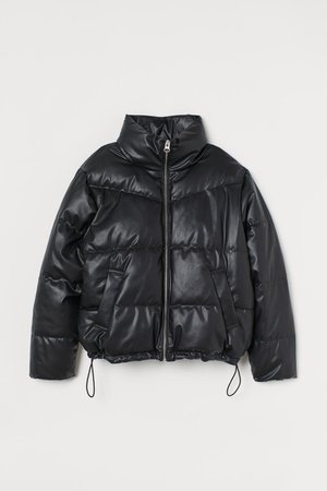 Boxy Puffer Jacket - Black/faux leather - Ladies | H&M US