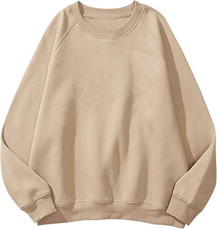 Lauweion Women Letter Print Graphic Fleece Oversized Sweatshirt Crewneck Long Sleeve Pullover Jumper Khaki at Amazon Women’s Clothing store