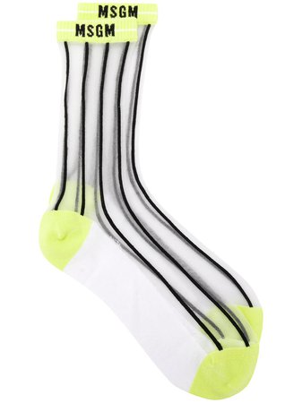 Msgm Striped Sheer Socks 2841MDS03207220 Yellow | Farfetch