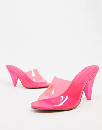 ASOS DESIGN Notify heeled mules in hot pink | ASOS