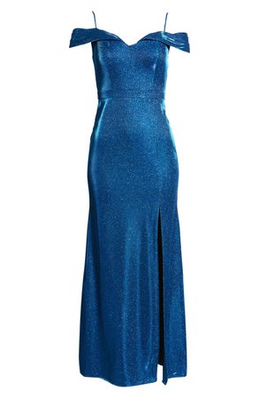 Morgan & Co. Shimmer Cold Shoulder Body-Con Gown | Nordstrom
