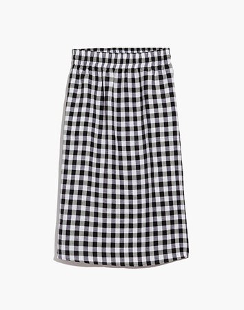 Smocked-Waist Midi Skirt in Gingham Check