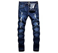 ZLZ Men's Ripped Skinny Distressed Destroyed Slim Fit Stretch Biker Jeans Pants with Holes Blue at Amazon Men’s Clothing store