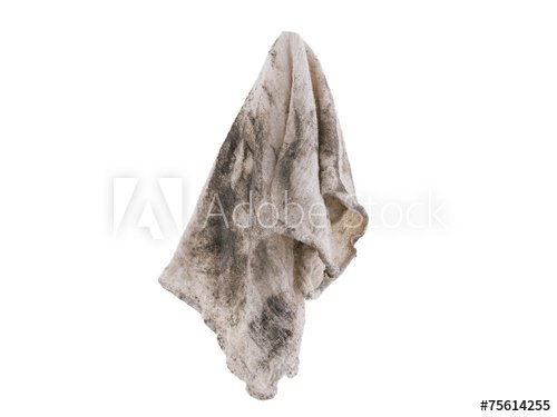 Dirty rag suspended isolated on white background - Buy this stock photo and explore similar images at Adobe Stock | Adobe Stock