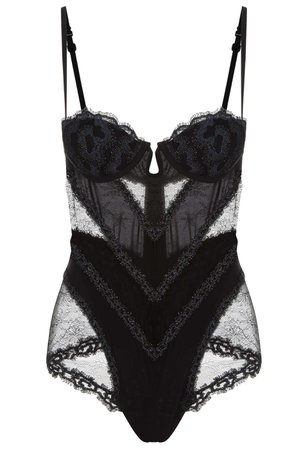 Crystal Forms Black Padded Body With Leavers Lace Trim And Lurex Embroidery | La Perla