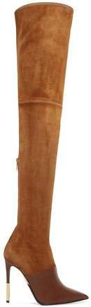 Leather-paneled Suede Thigh Boots