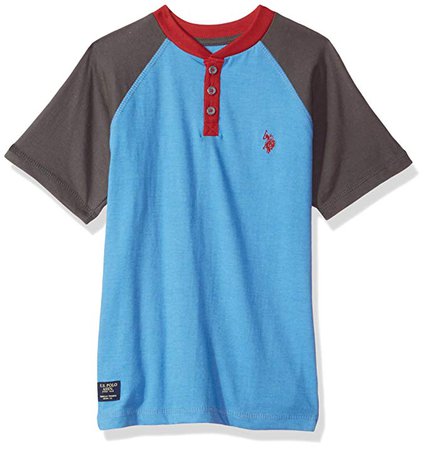 Amazon.com: U.S. Polo Assn. Boys' Big Short Sleeve Solid Henley Shirt, Vista Blue Heather HA51, 8: Clothing