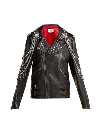 Gucci "Yankees" crystal-embellished leather biker jacket