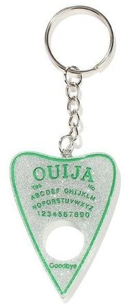 Silver and green Ouija keychain