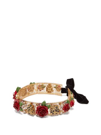 Rose, crystal and leopard-print headband | Dolce & Gabbana | MATCHESFASHION.COM