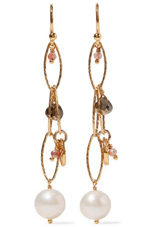 Chan Luu | Gold-plated, pyrite and pearl earrings | NET-A-PORTER.COM