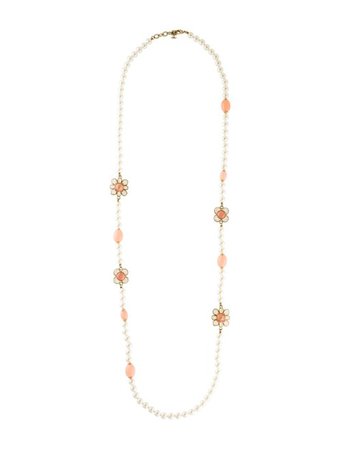 Chanel Floral Faux Pearl, Resin & Enamel Station Necklace - Necklaces - CHA292450 | The RealReal