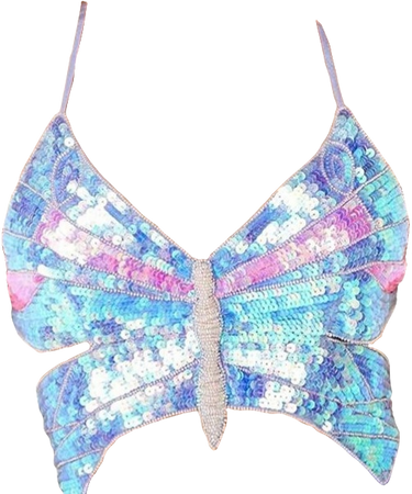 blue sequin butterfly top