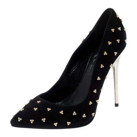 Alexander McQueen Black Suede Studded Pointed Toe Pumps Size 37 For Sale at 1stDibs