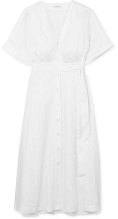 Nauman Belted Linen Midi Dress - White