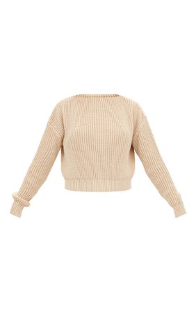 Christiana Grey Mixed Knit Slash Neck Crop Sweater | PrettyLittleThing USA