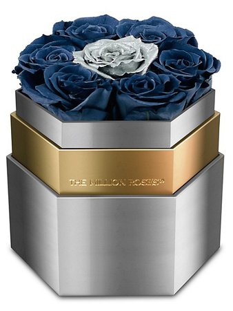 Shop The Million Roses Smoky Blue & Silver Roses In Hexagon Silver Mirror Box | Saks Fifth Avenue