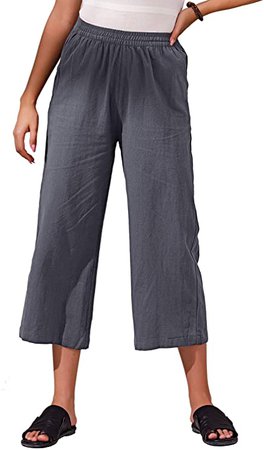Ecupper Womens Casual Loose Elastic Waist Cotton Trouser Cropped Wide Leg Pants at Amazon Women’s Clothing store